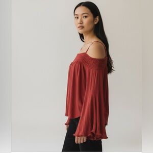 Bow & Arrow Women's Off-Shoulder Top Size S Burgundy Bell Sleeves Boho Hippie